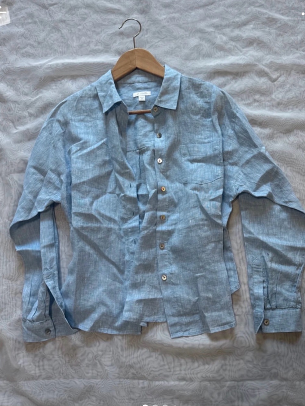 J Jill Light Blue Linen Button-Up Shirt